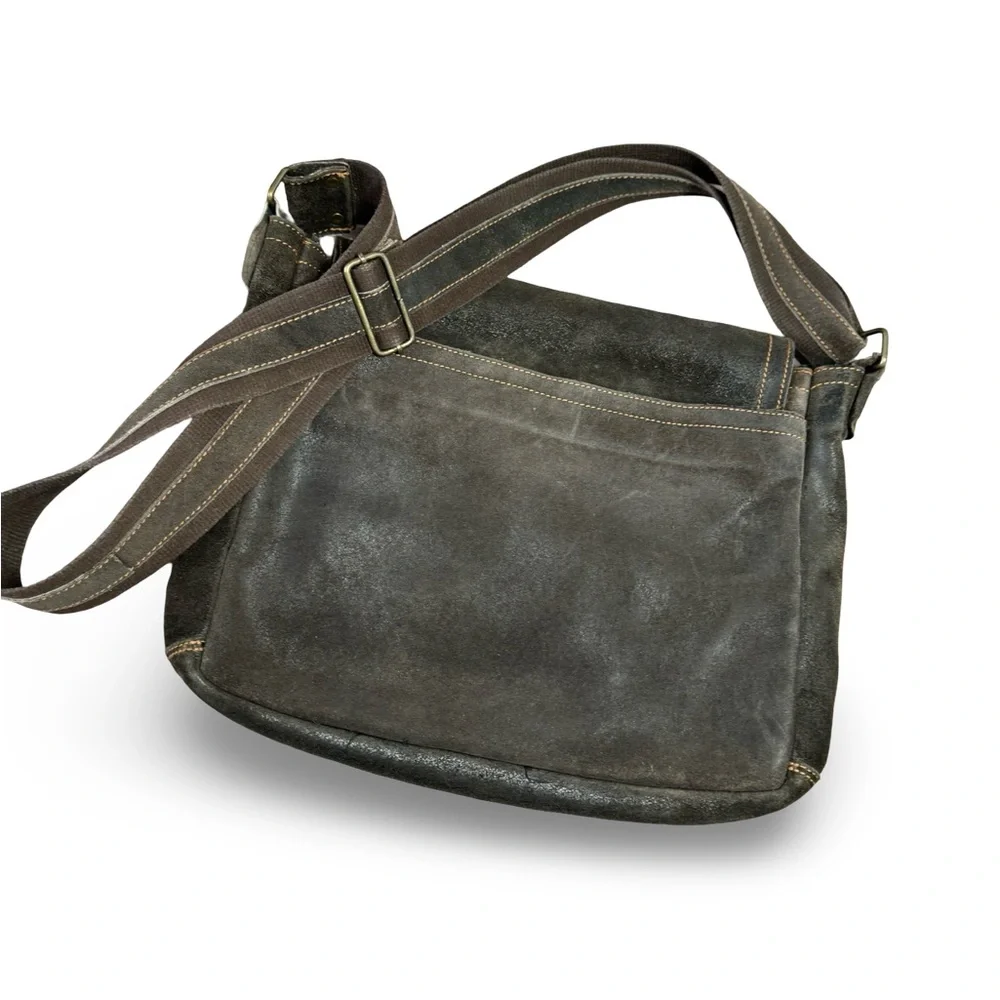 Vintage Brown Leather Rough Suede Messenger Bag Canvas /Leather Strap Men’s